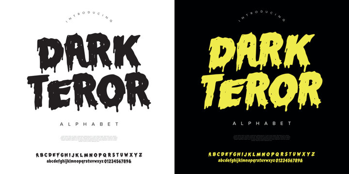 Dark Teror scary dripping horror font with creepy blood effect for halloween posters thriller movie titles and spooky game branding