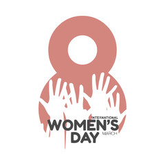 Obraz premium Hands silhouettes reach upward behind a large number eight shape to celebrate the spirit of International Women's Day in March.