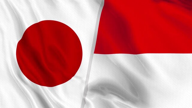 Japan and Monaco Flag Waving Animation Seamless Loop