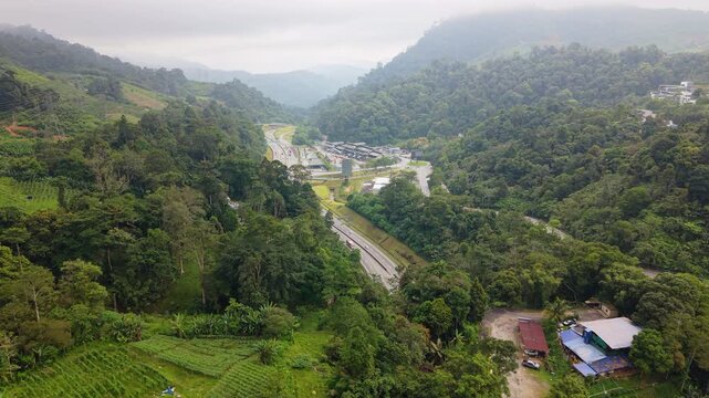 Aerial view of Kuala Lumpur&ndash;Karak Expressway near Genting Sempah RnR, Malaysia