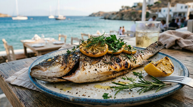 Grilled fish with lemon, Fish, Seafood