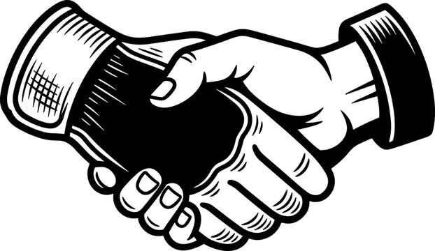 Handshake between gloved and bare hand in classic tattoo style
