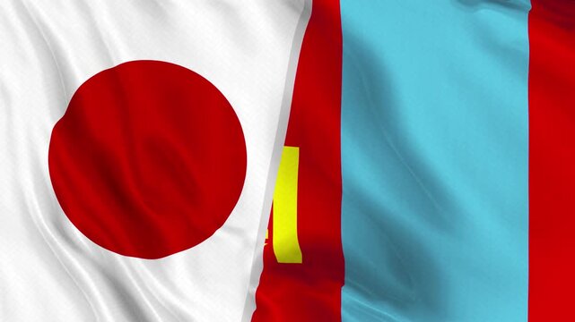 Japan and Mongolia Flag Waving Animation Seamless Loop