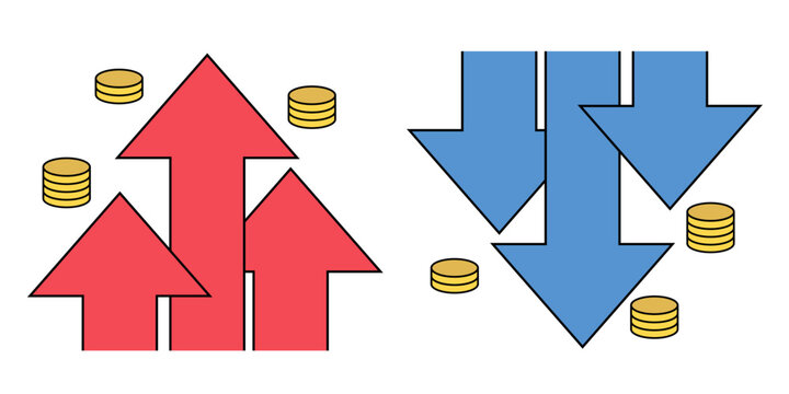 Business arrows with gold coins