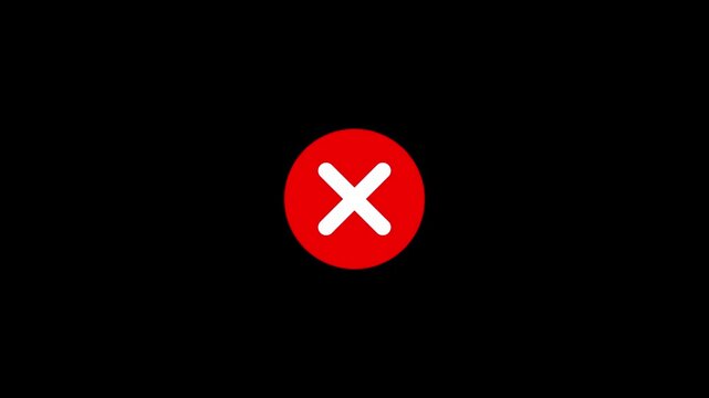 Red Cross animation icon on a black background. Attention, no, decline, red, stop, warning, paintbrush, error, cancel, and animated