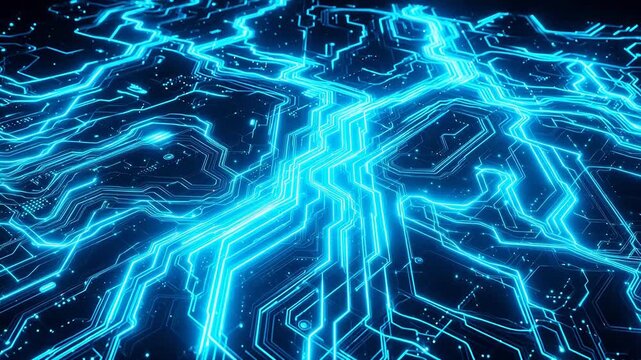 Blue glowing circuit board patterns representing Generative AI and Creative Energy