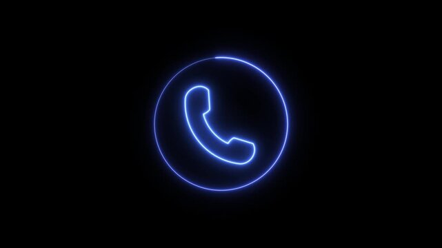 Glowing Neon Phone Call Icon Animation &ndash; Mobile Call Concept on Black Background. Neon Glow Incoming Call Motion Graphic.