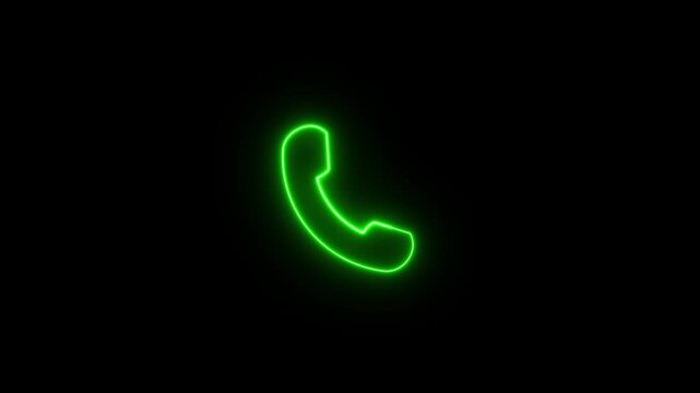 Green Neon Phone Handset Icon on Black Background. Glowing Call Symbol in Neon Style. Phone Receiver Icon with Green Glow.