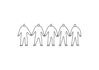 Obraz premium 手を繋いでいる5人の人物の手描きイラスト（線画）