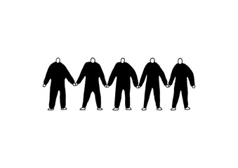 Obraz premium 手を繋いでいる5人の人物の手描きイラスト（黒）