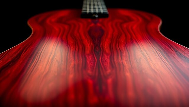 padauk. A polished padauk wood guitar top with a deep red finish and elegant wood grain. product launch decks, UI/UX mockups, designed for product launches and innovation pitches.
