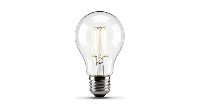 Clear glass LED filament light bulb vintage Edison style isolated on white background for desi