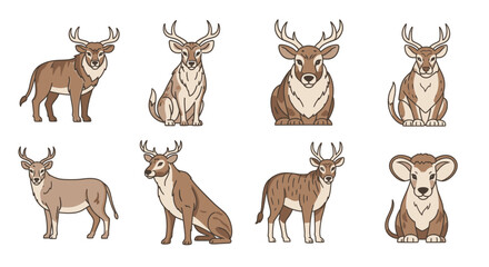 Obraz premium Deer and Moose Cartoon Illustrations.