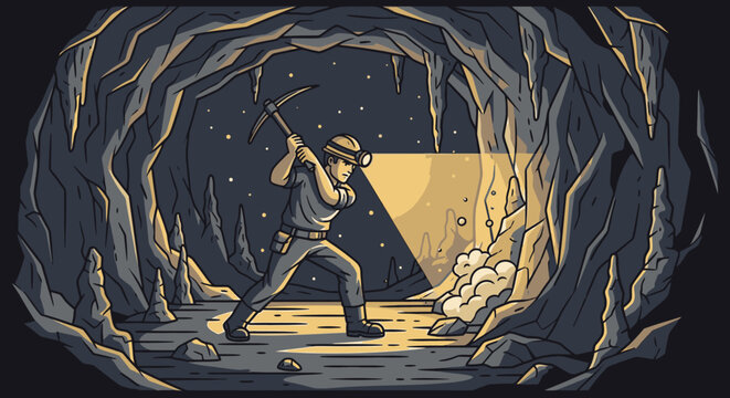 Man digging with a shovel underground.