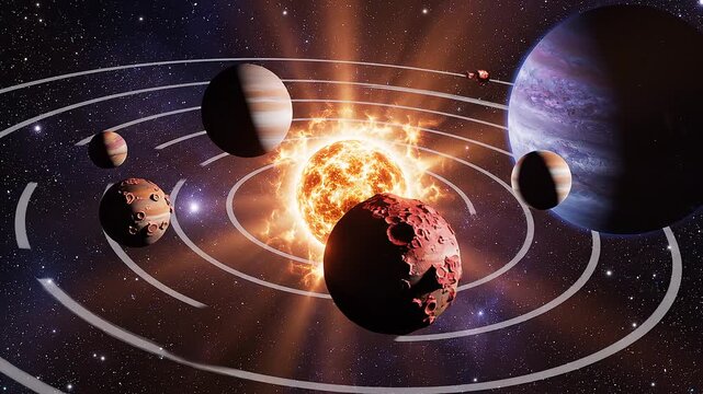 exploding planet in solar system with orbiting planets