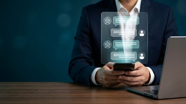 Customer service chatbot interaction on smartphone screen showing dialogue between user and artificial intelligence