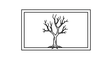 Obraz premium Bare Tree Silhouette in Rectangle Frame, Minimalist Black and White Line Art