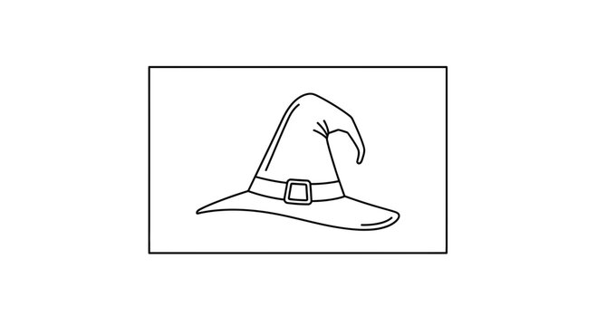 Witch Hat Outline Drawing, Halloween Costume Accessory, Black and White Icon