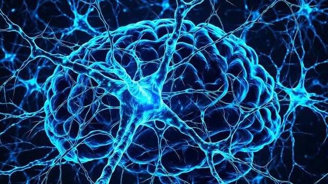 Blue glowing brain and neurons for Digital Transformation and Cyber Infrastructure