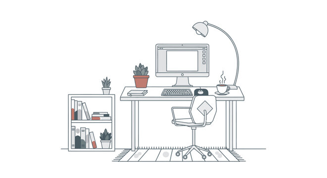 Office Workspace With Computer Desk.