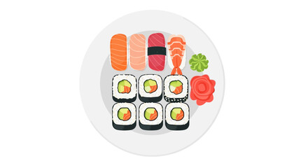 Delicious Sushi Platter with Salmon Nigiri and Maki Rolls © Usaha