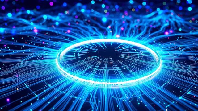 Abstract digital network with glowing circle for Digital Transformation and Cyber Infrastructure