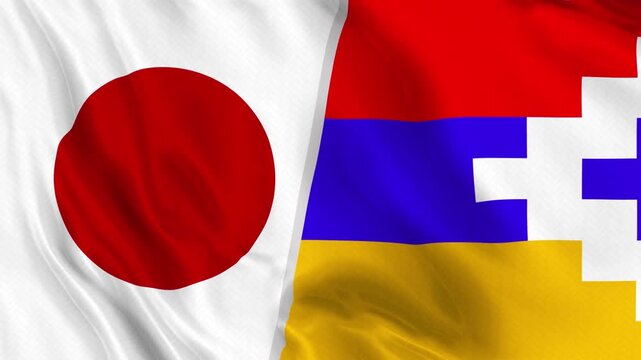 Japan and Nagorno Flag Waving Animation Seamless Loop