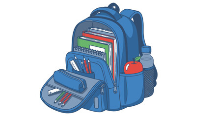 Naklejka premium Blue Backpack with School Supplies Inside.