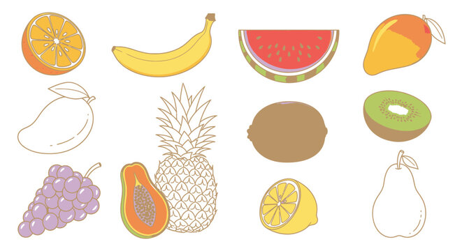 Variety of colorful fruit types.