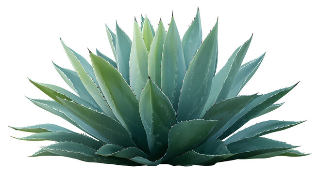 Blue agave succulent with dusty teal leaves and tiny dark spines along edges isolated on transparent background great for southwestern theme decor or drought tolerant landscaping illustrations.