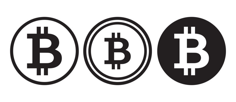 Bitcoin currency symbol set. Bitcoin sign icon. Bitcoin logo silhouette. Cryptocurrency, payments, trading.