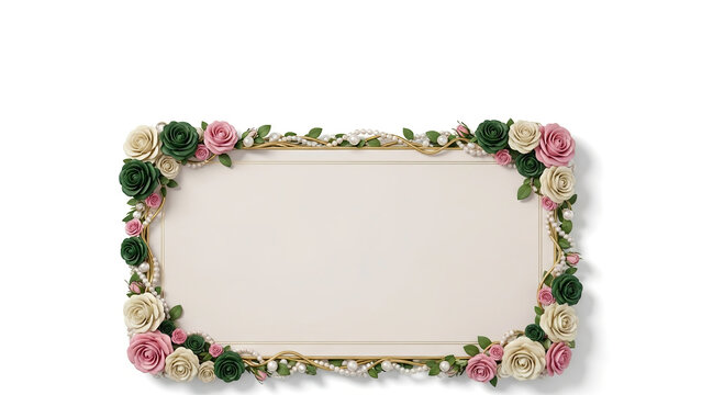 Floral Frame, Roses, Pearls, Green, Pink, White, Flowers, Beautiful Border