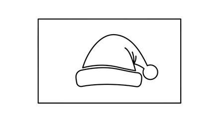 Fototapeta premium Simple Line Drawing of a Santa Claus Hat with Pom Pom