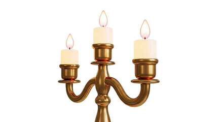 Fototapeta premium Three lit candles on a golden candelabra