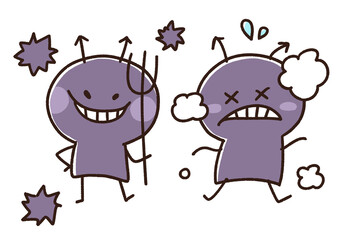殺菌されるバイキンの手書きイラスト © タカ