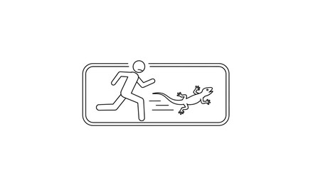 Fototapeta premium Man Running Away from Lizard Icon, Danger, Fear, Escape, Animal Attack Concept