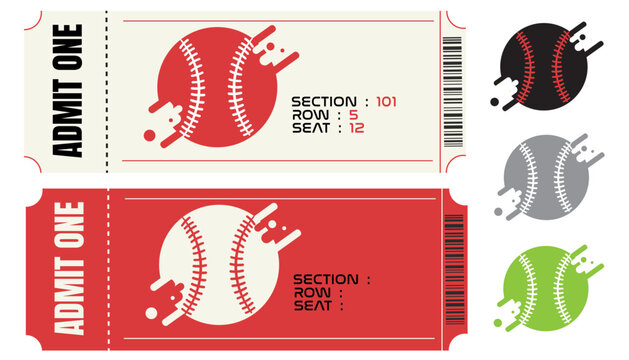 Baseball tickets, admission passes, sport event tickets, vector icons