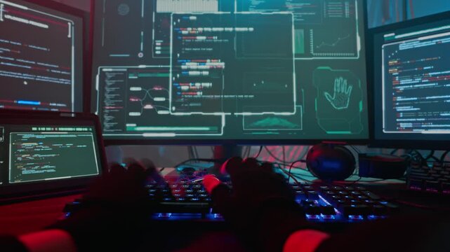 Hacker Hands Typing on Keyboard, Cyber Security Data Breach Concept, UHD