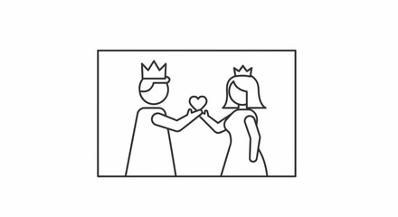 Fototapeta premium King and Queen Couple Holding Heart Symbol, Royal Love Story Icon