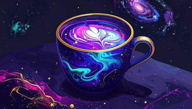 Vibrant Coffee Cup with Galaxy Design.