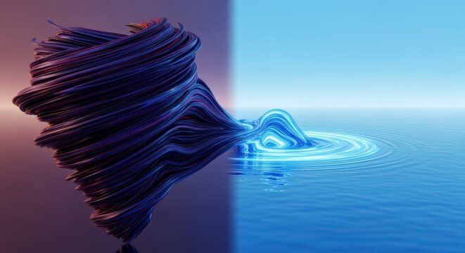 Split screen contrasting abstract shapes water.