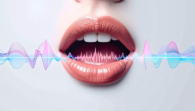 Sound of Expression: Close-up of open lips, emitting sound waves, symbolizing the power of voice and communication.