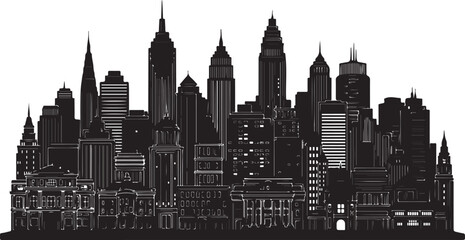 Obraz premium Black and White City Skyline with Tall Buildings Silhouette