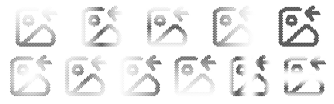 Image Left Halftone Icon Collection &ndash; Image Left Dotted Circles Halftones Geometric Dots Gradient &ndash; Dot Spray Gradient Vector Set &ndash; Image Left Illustration Halftone Gradient