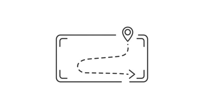 Navigation route map with pin marker on digital screen, travel planning concept