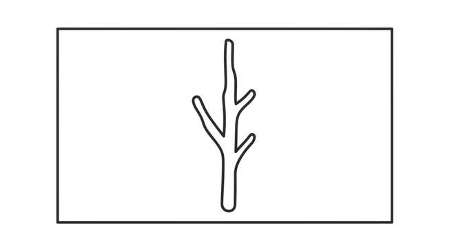 Minimalist outline drawing of a bare tree branch with twigs on a white background