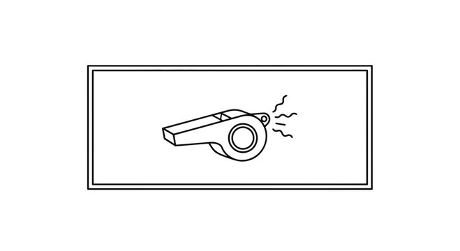 Hand-drawn whistle icon with sound waves, simple line art for sports or coaching concepts.