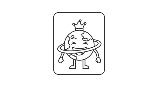 Happy Cartoon Earth Character Wearing a Crown with Rings and Arms