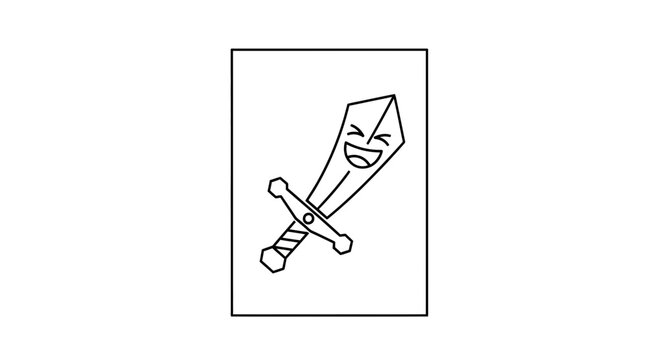 Happy Cartoon Sword Character with Big Smile and Winking Eye