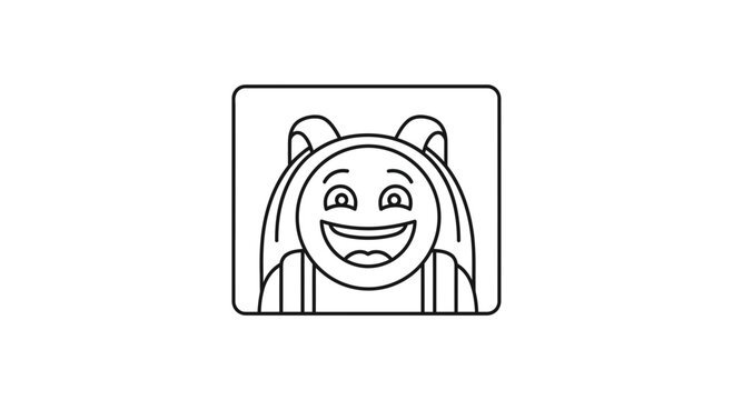 Happy Emoji Character with Backpack, Outline Drawing, Back to School Concept